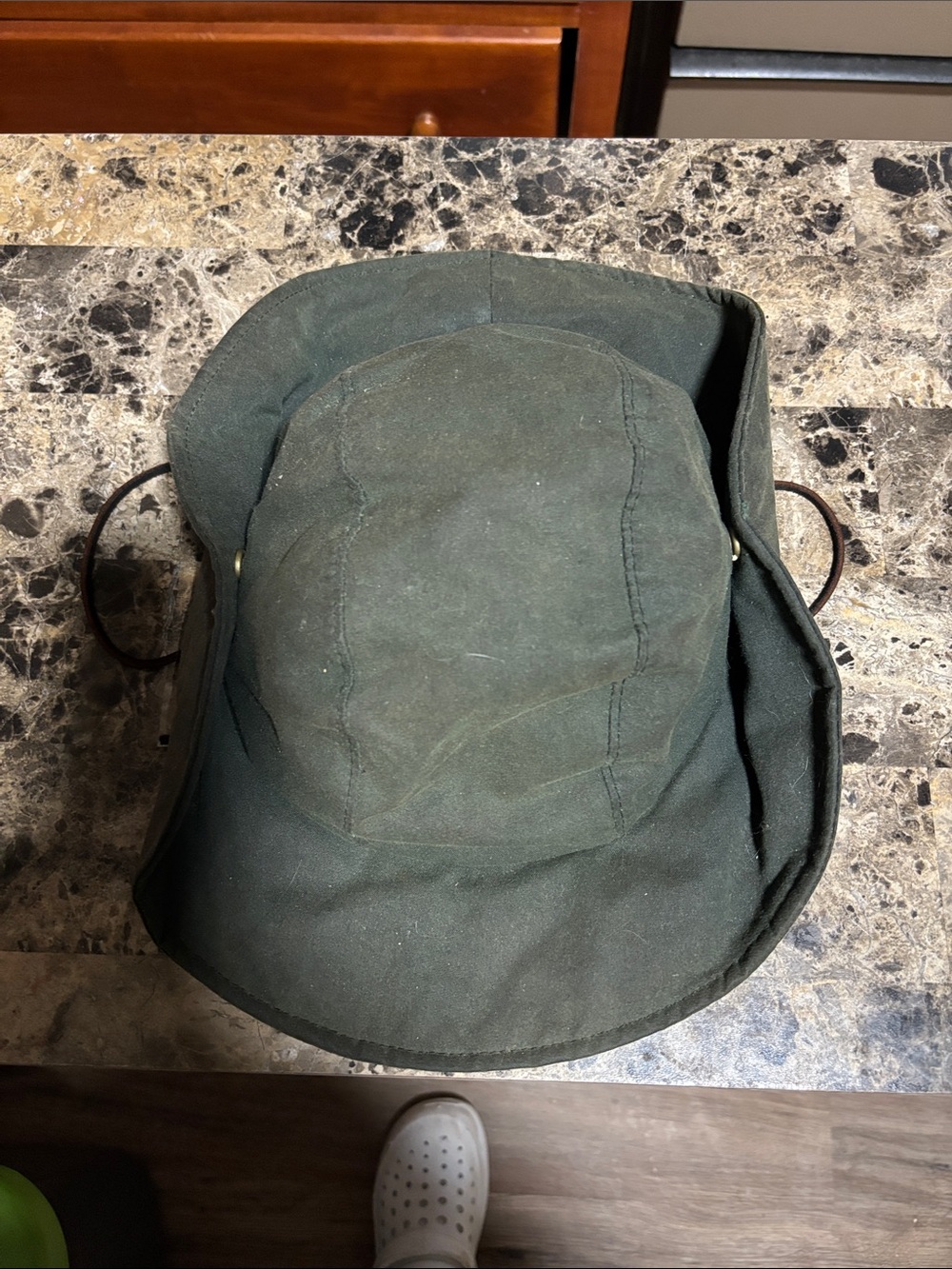 Vintage Dorfman Pacific Earflap Sun Hat Olive Green Canvas Made in USA Size L